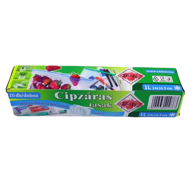 Cipzáras tasak 1 Liter , 20 db/roll  , 24x16,5 cm 